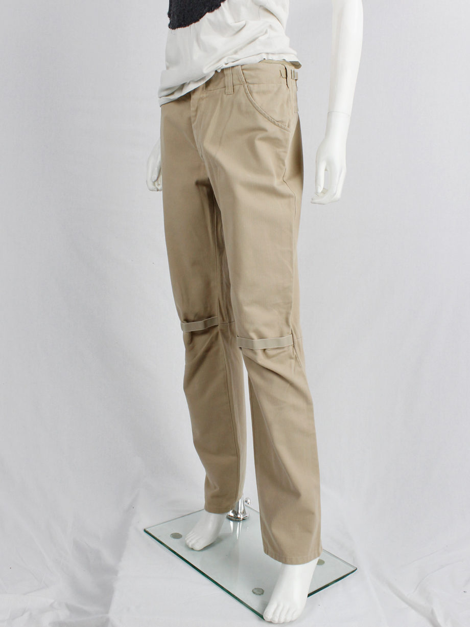 Helmut Lang beige trousers with elastic bands at the knees 1990s 90s (8)