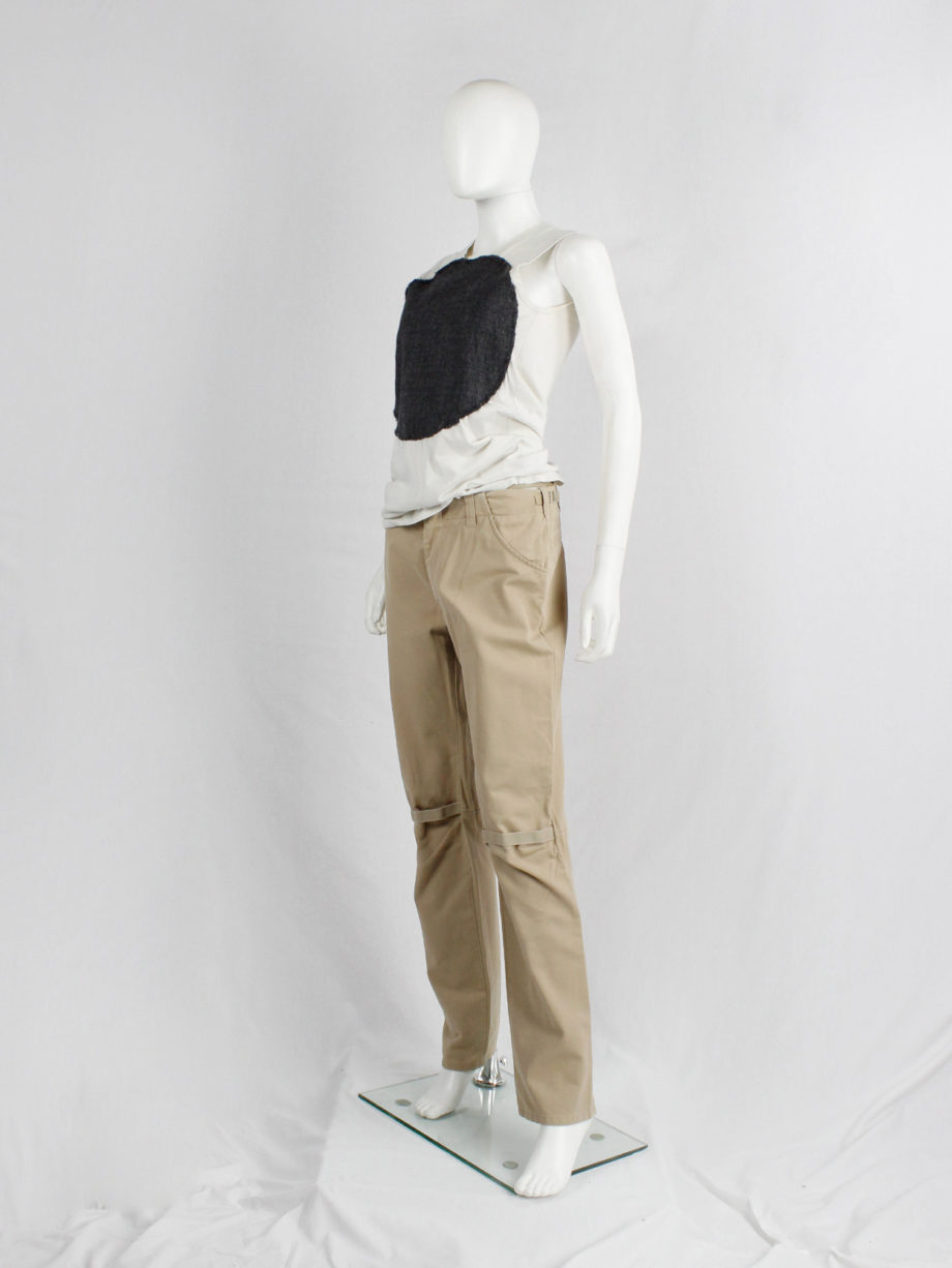 Helmut Lang beige trousers with elastic bands at the knees 1990s 90s (9)