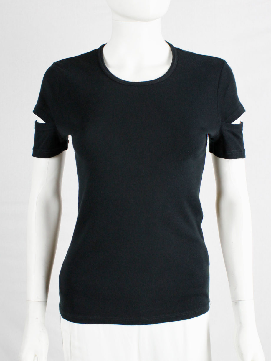 Helmut Lang black t-shirt with open slits at the sleeves 1998 (8)