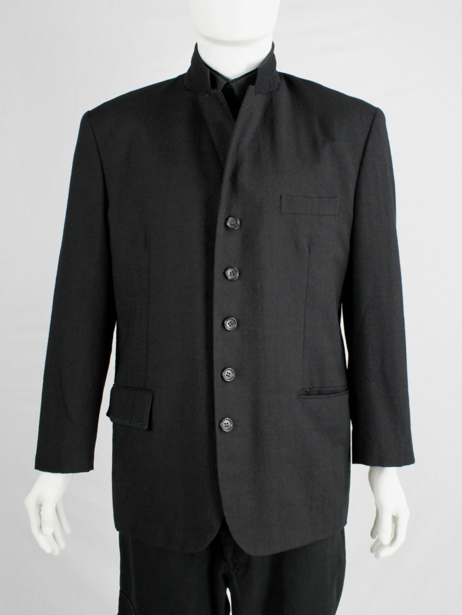Comme des Garçons Homme black five-button blazer with 3 different front pockets — AD 1990