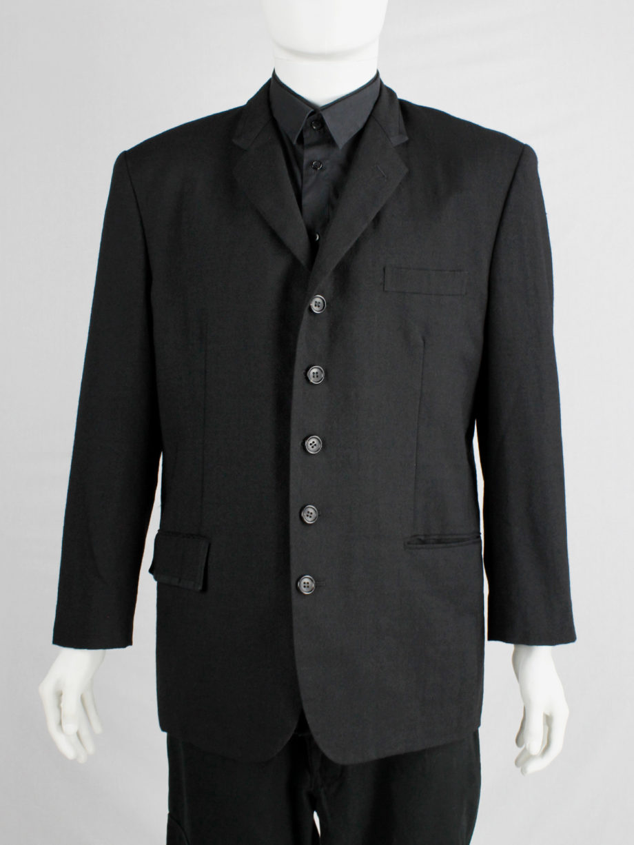 Comme des Garçons Homme black five-button blazer with 3 different front pockets — AD 1990