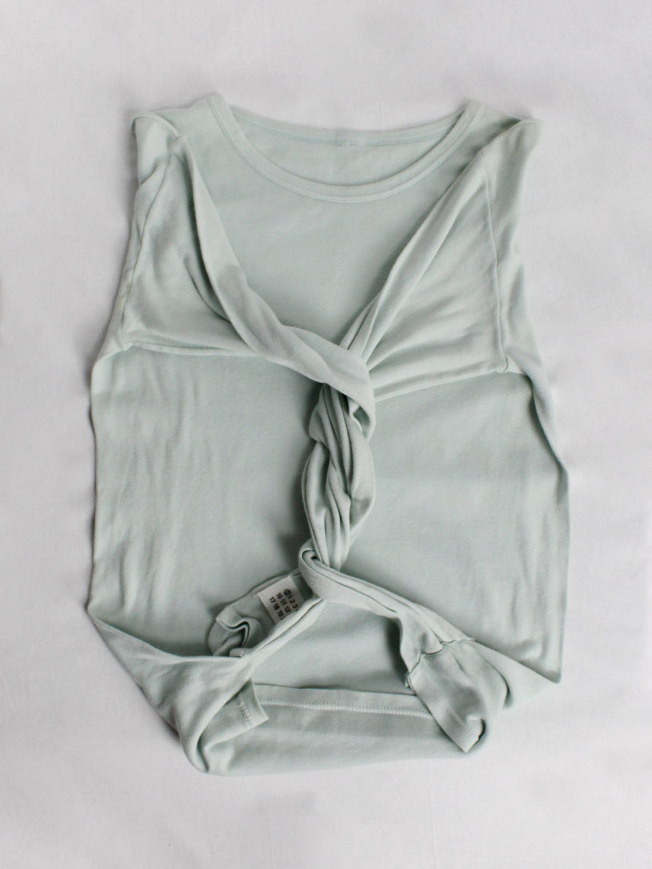 Maison Martin Margiela artisanal mint green top made of a jumper with twisted sleeves 2004 (1)