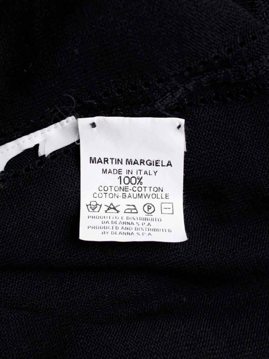 Maison Martin Margiela black t-shirt with cut open sleeves and hanging loose threads spring 2003 (8)