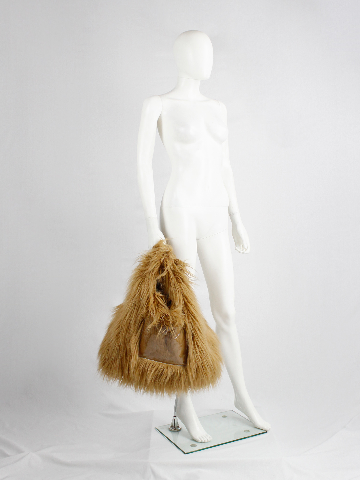 Margiela MM6 orange faux fur yeti shopper with clear outer pocket fall 2016 (10)