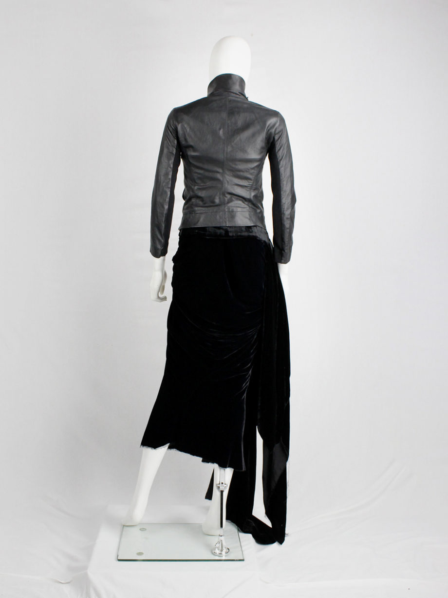 Rick Owens black leather classic biker jacket with standing neckline and cropped sleeve (17)