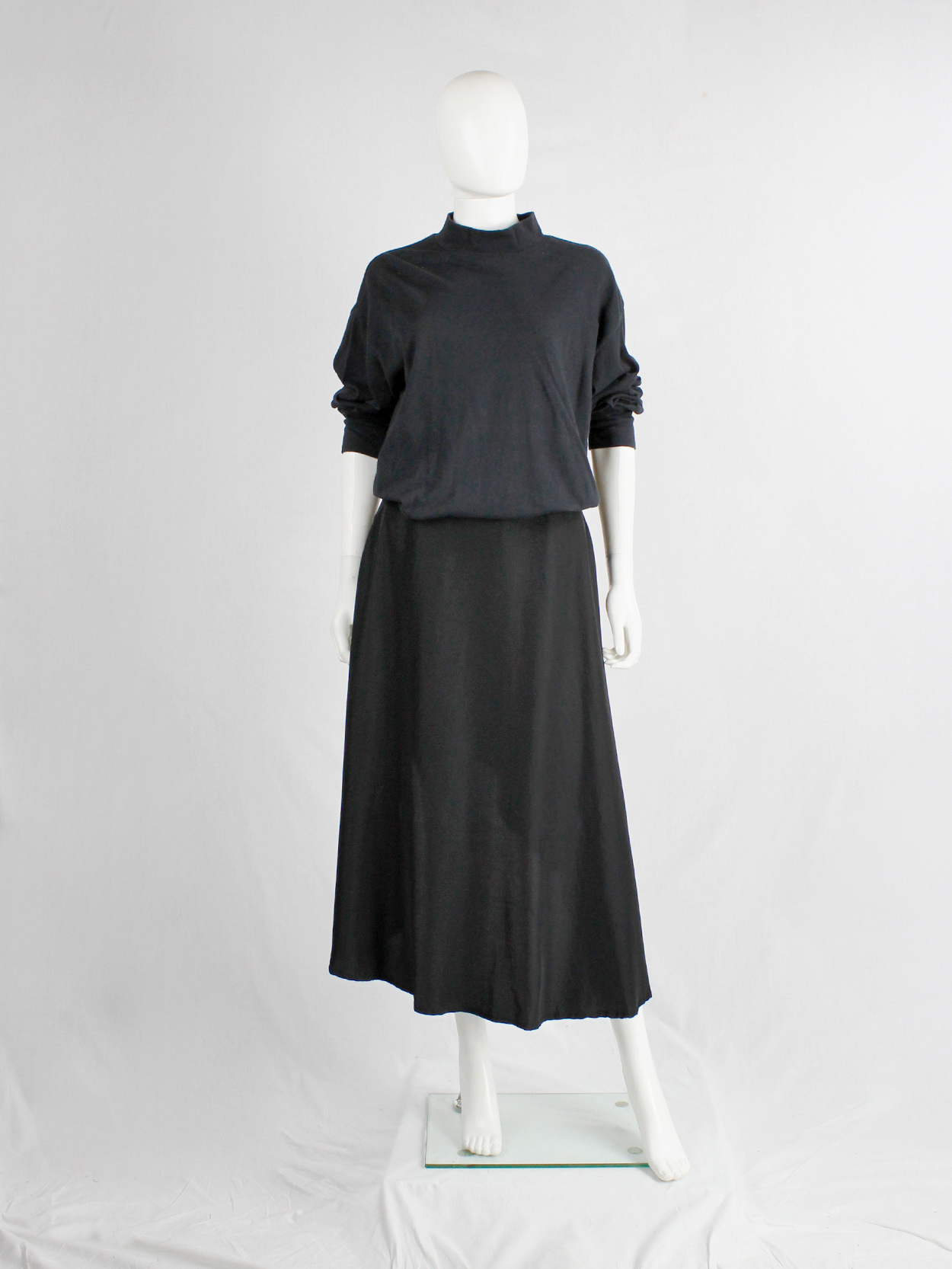 Y's Yohji Yamamoto black asymmetric circle skirt with backwards high ...