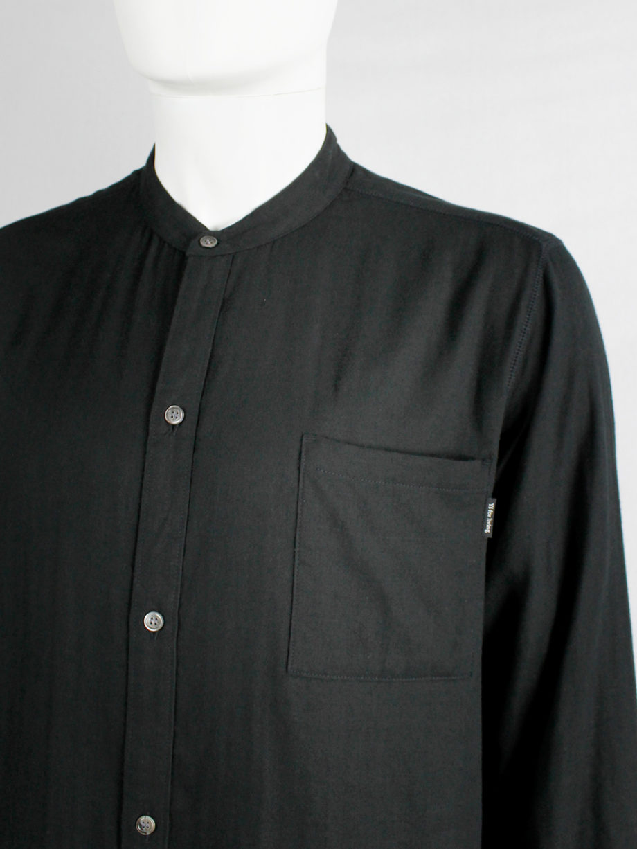 Y’s for living black extra long minimalist shirt with contrasting white buttons (8)