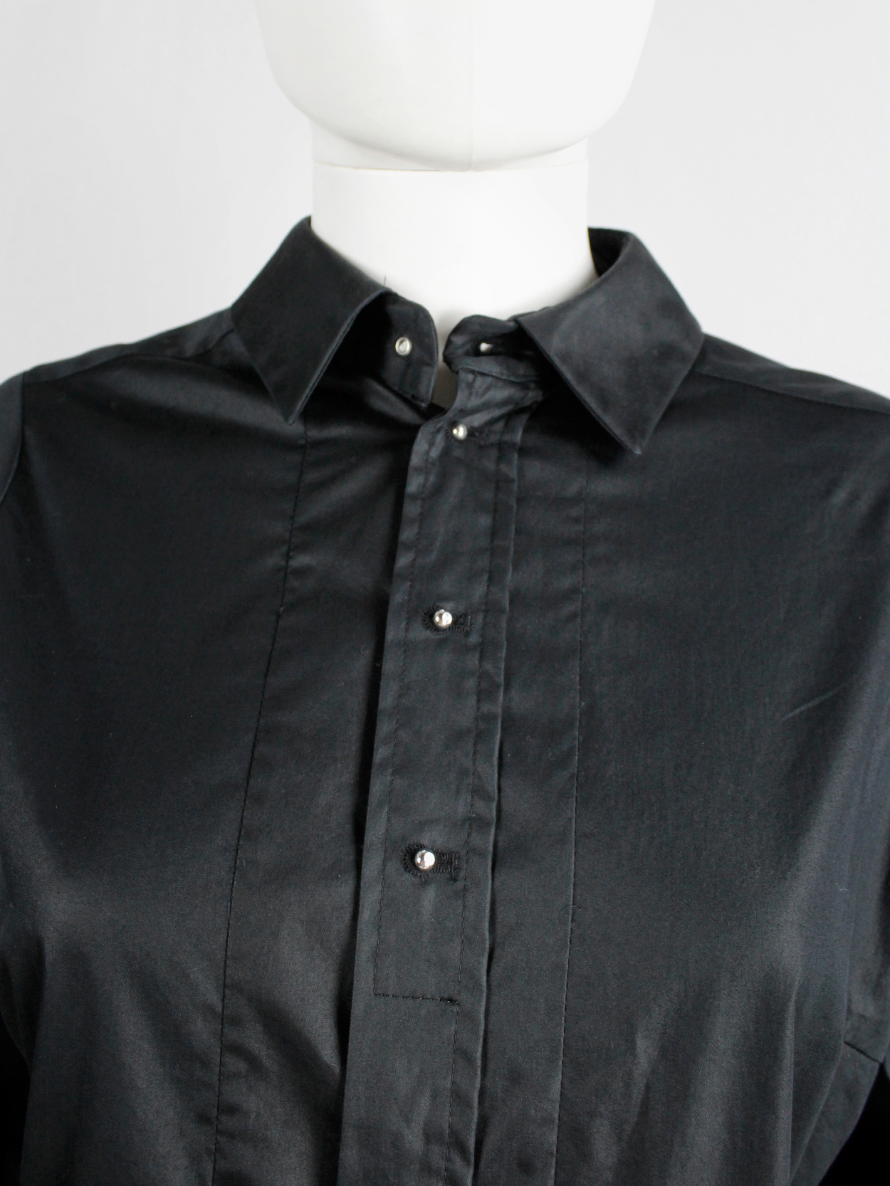 A.F. Vandevorst black shirt with extra long cuffs and silver buttons ...
