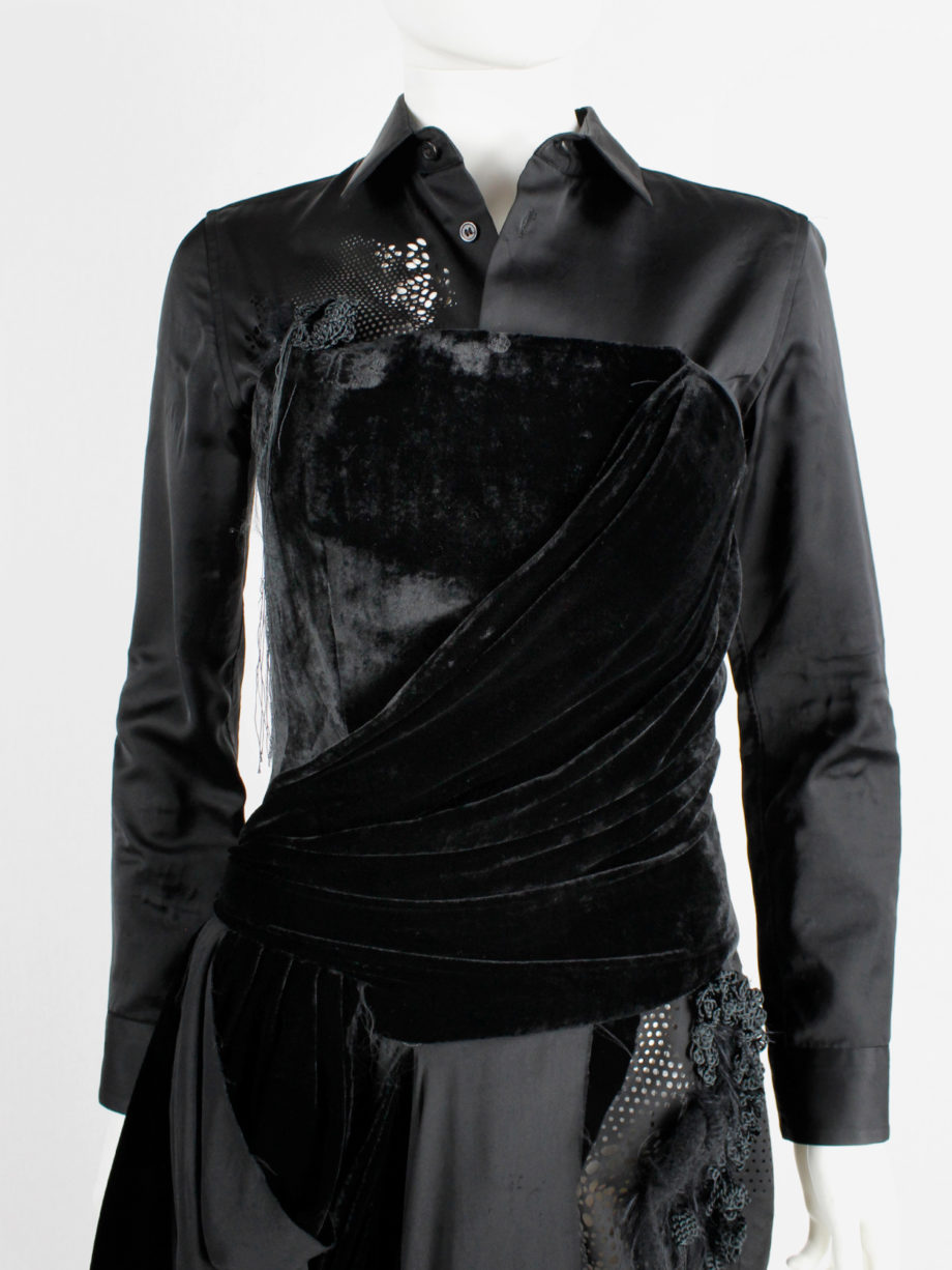 af Vandevorst black velvet bustier with sash and floor-length side drape fall 2016 (1)