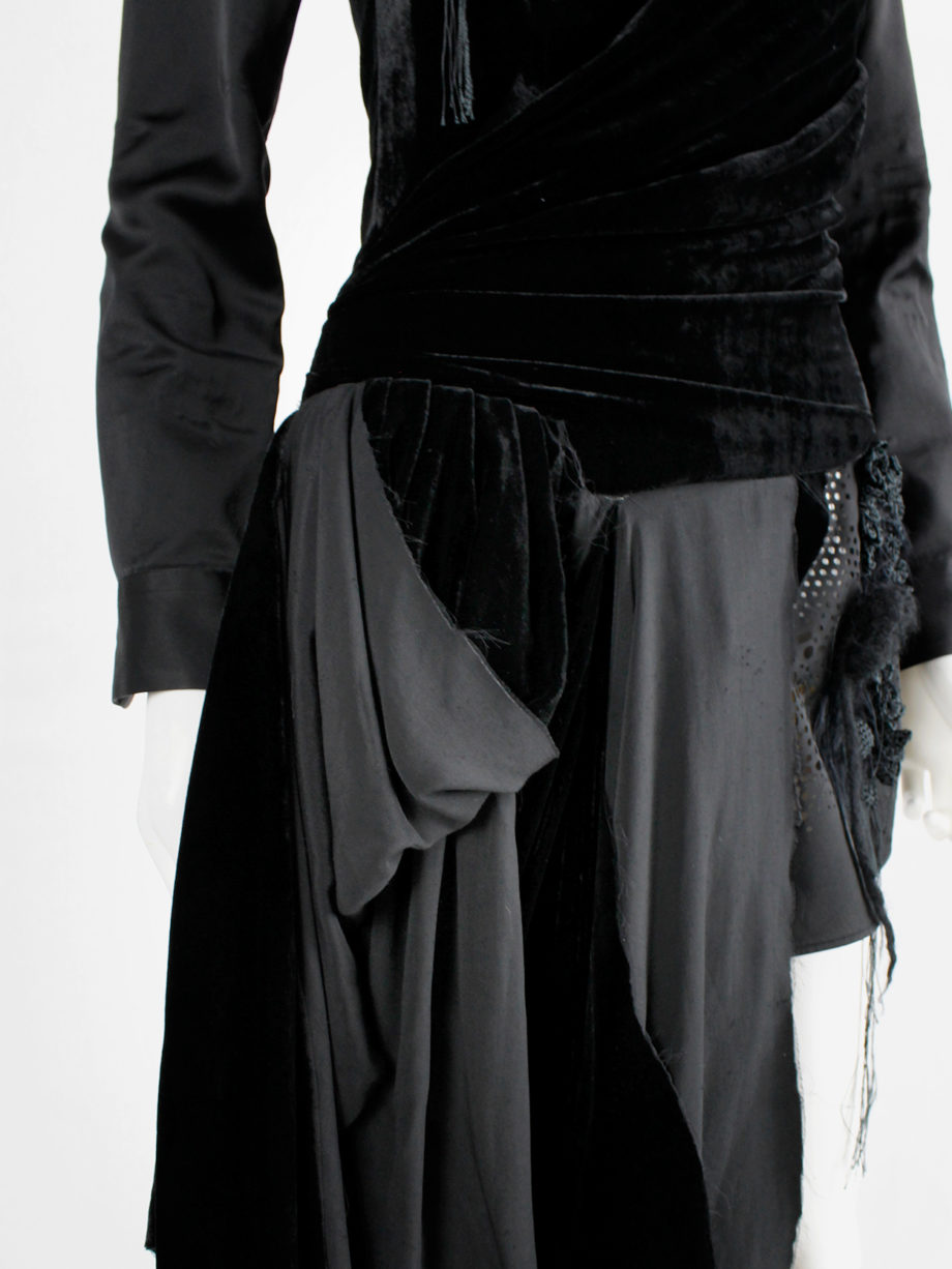 af Vandevorst black velvet bustier with sash and floor-length side drape fall 2016 (3)
