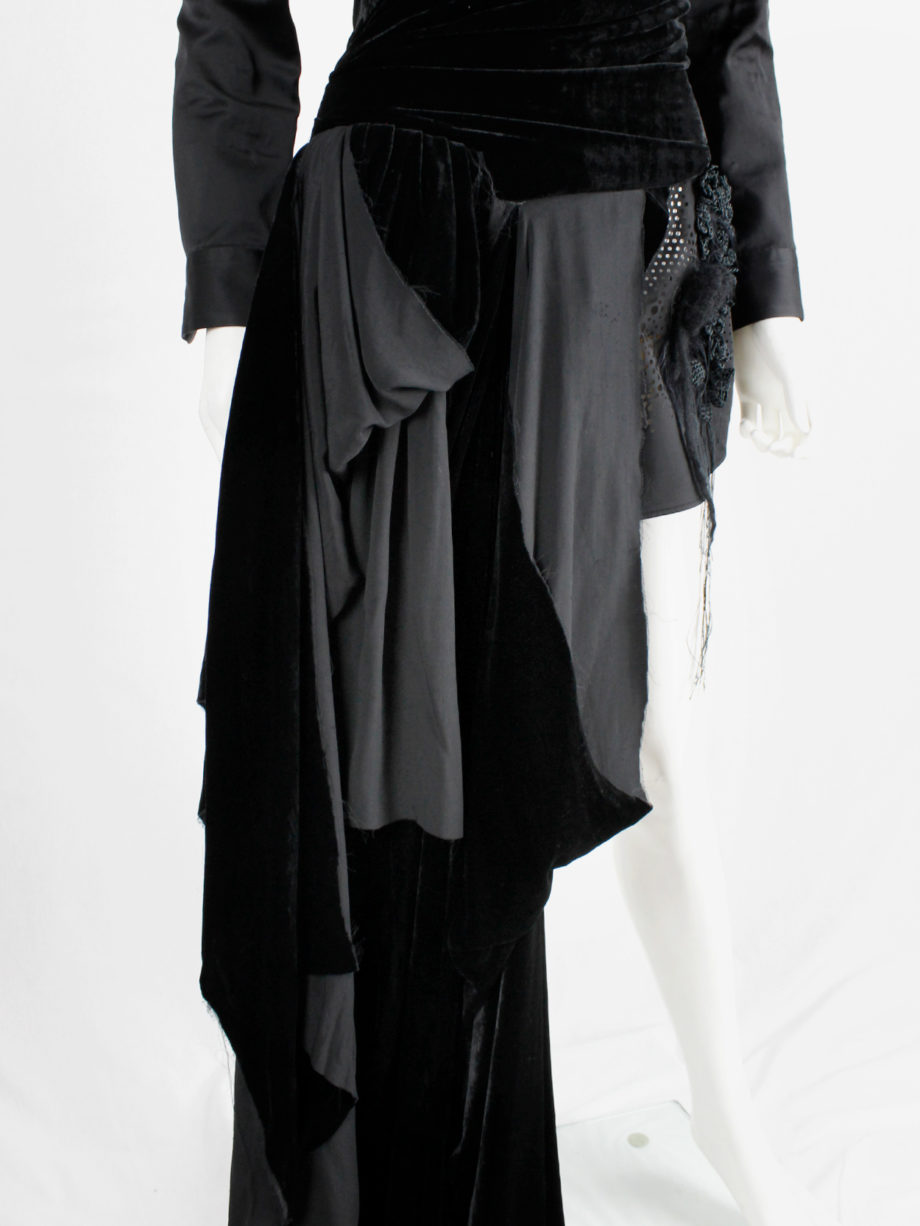 af Vandevorst black velvet bustier with sash and floor-length side drape fall 2016 (5)