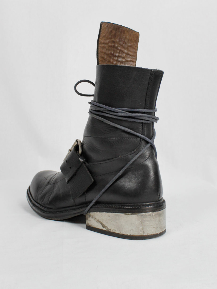 vintage Dirk Bikkembergs black tall boots with belt strap and laces (45) — late 90’s