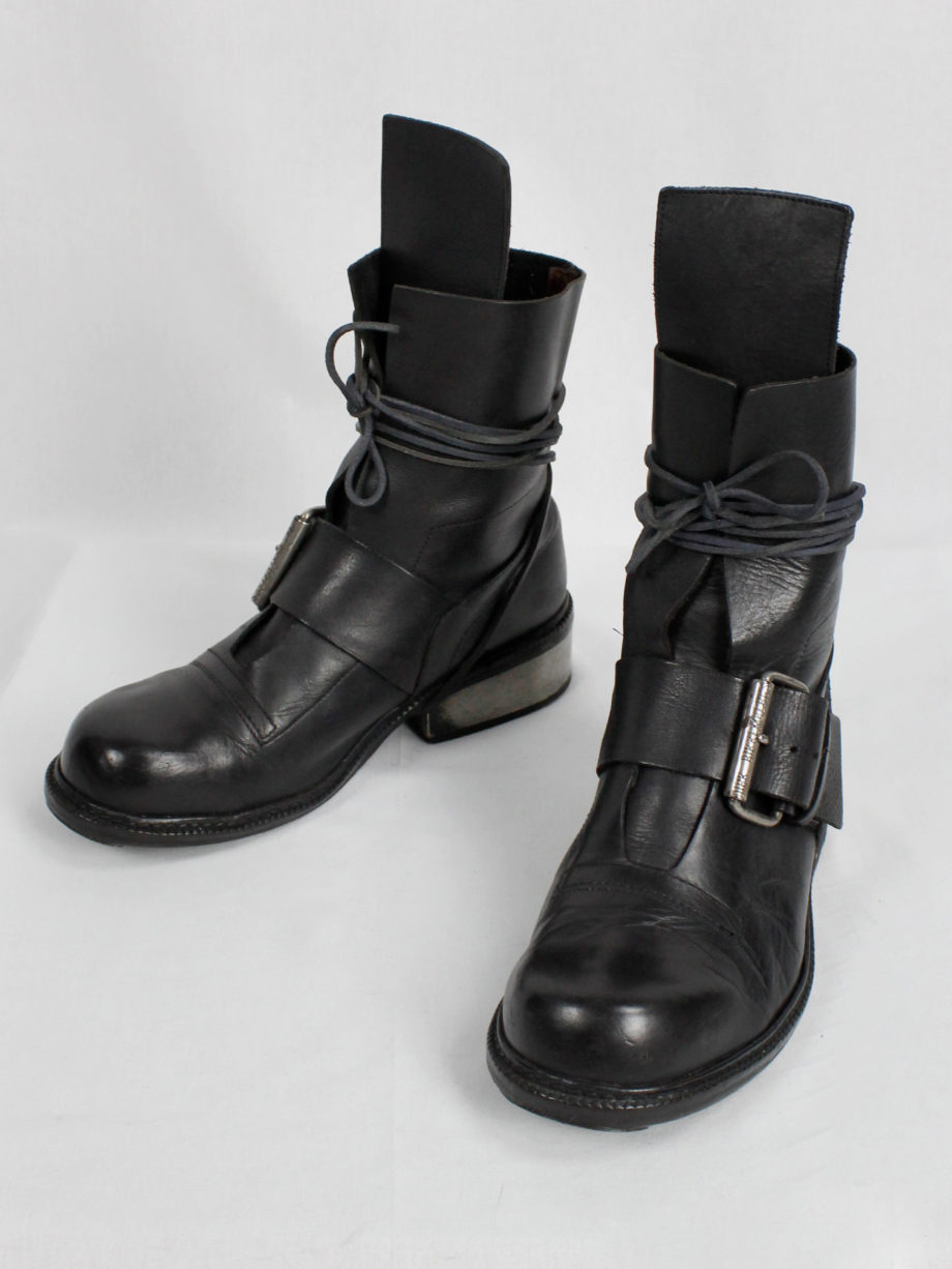 vintage Dirk Bikkembergs black tall boots with belt strap and laces (50) — late 90’s