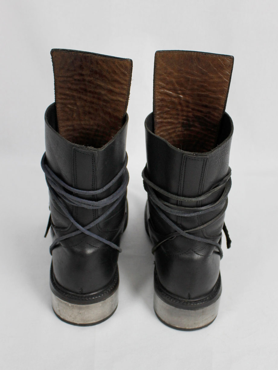 vintage Dirk Bikkembergs black tall boots with belt strap and laces (53) — late 90’s