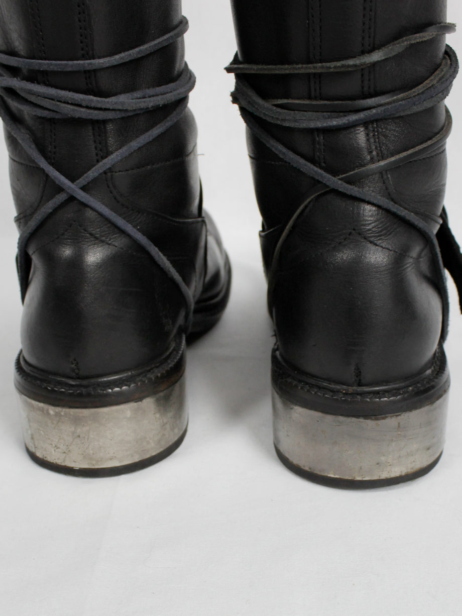 vintage Dirk Bikkembergs black tall boots with belt strap and laces (54) — late 90’s