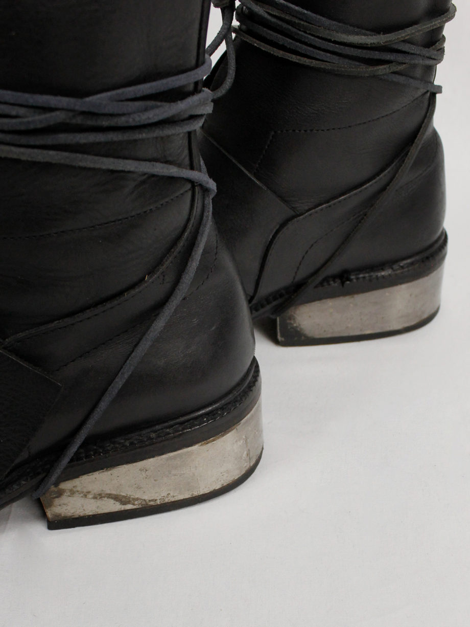 vintage Dirk Bikkembergs black tall boots with belt strap and laces (56) — late 90’s