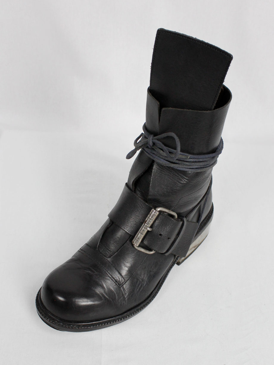 vintage Dirk Bikkembergs black tall boots with belt strap and laces (59) — late 90’s