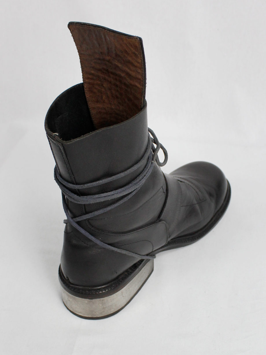 vintage Dirk Bikkembergs black tall boots with belt strap and laces (60) — late 90’s