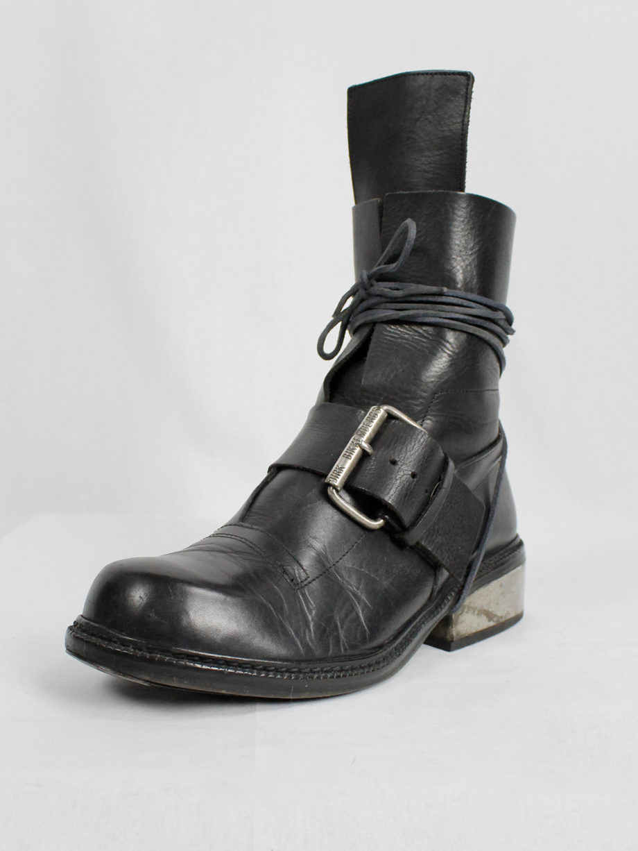 vintage Dirk Bikkembergs black tall boots with belt strap and laces (62) — late 90’s