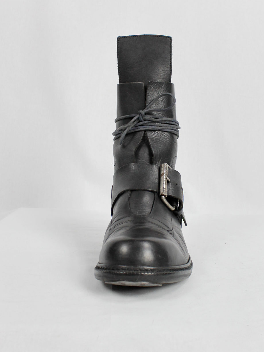 vintage Dirk Bikkembergs black tall boots with belt strap and laces (63) — late 90’s