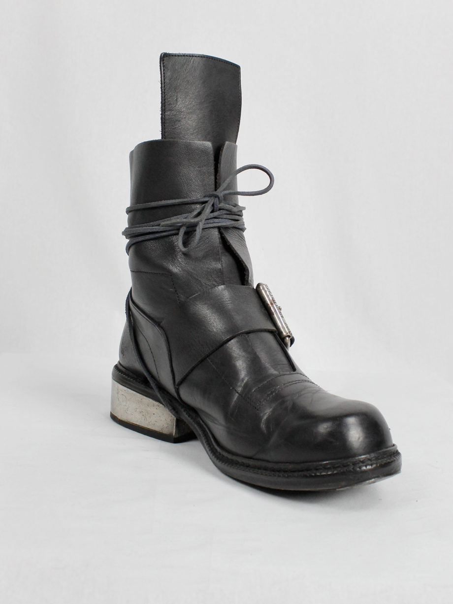 vintage Dirk Bikkembergs black tall boots with belt strap and laces (64) — late 90’s