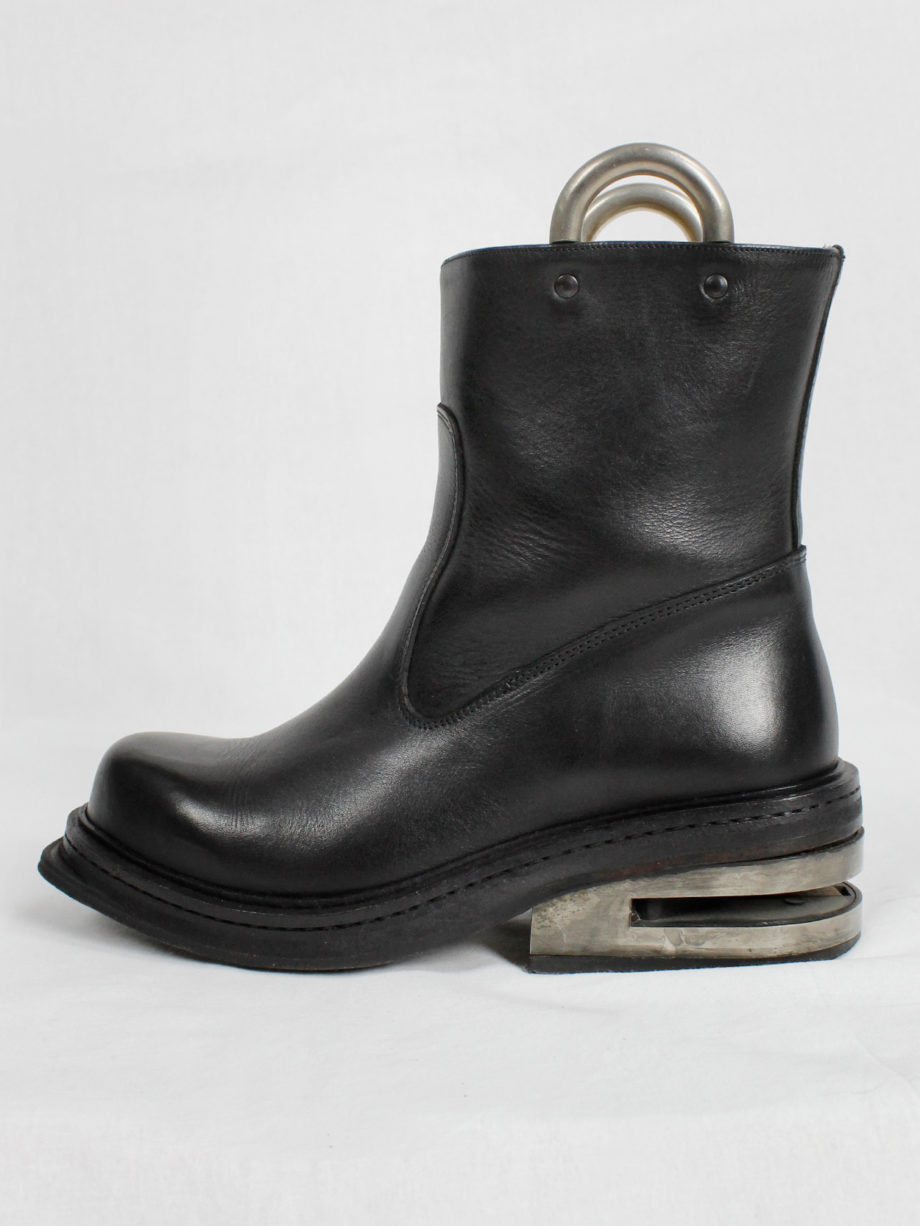 vintage Dirk Bikkembergs black tall boots with metal slit heel and metal pulls (13)