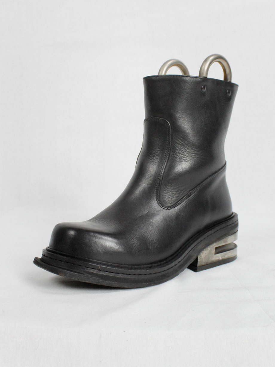 vintage Dirk Bikkembergs black tall boots with metal slit heel and metal pulls (14)