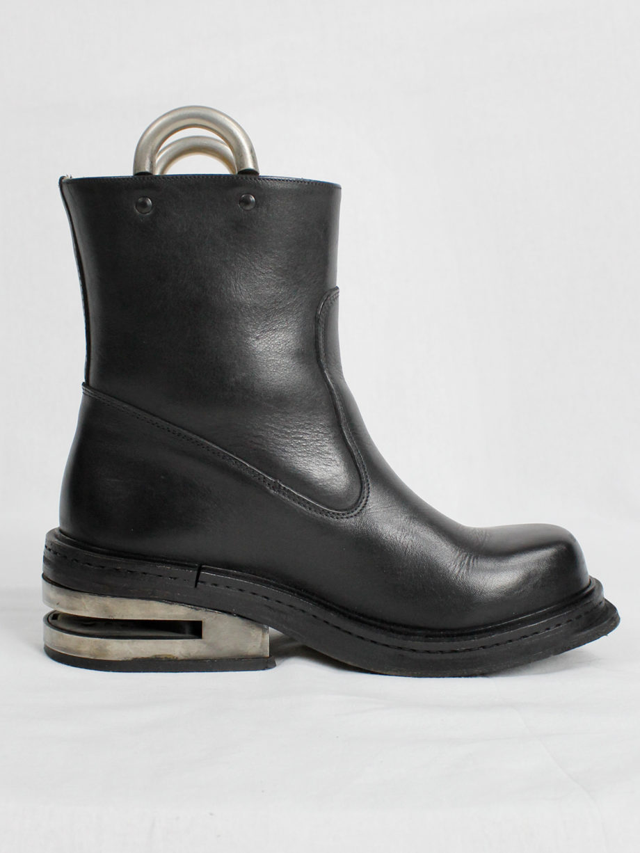vintage Dirk Bikkembergs black tall boots with metal slit heel and metal pulls (17)