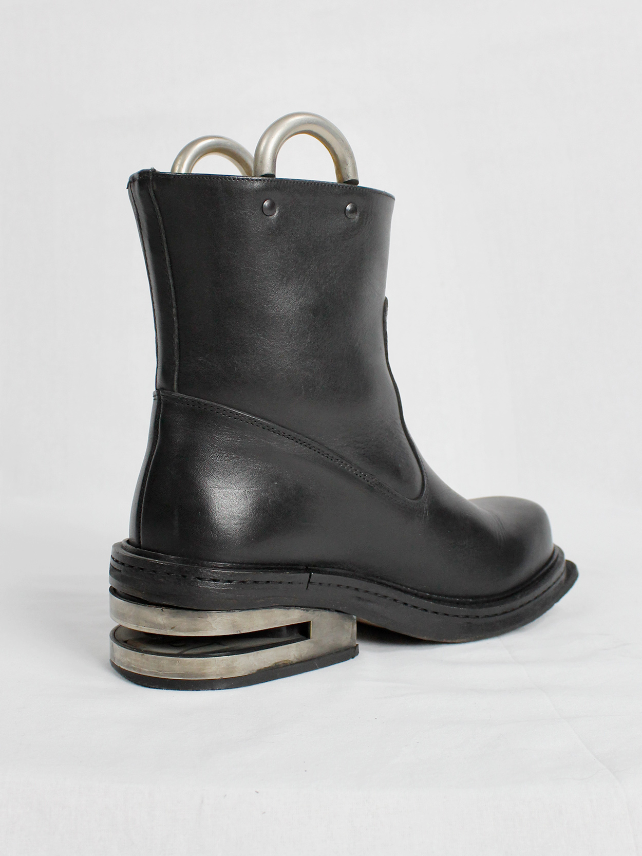 vintage Dirk Bikkembergs black tall boots with metal slit heel and metal pulls (18)