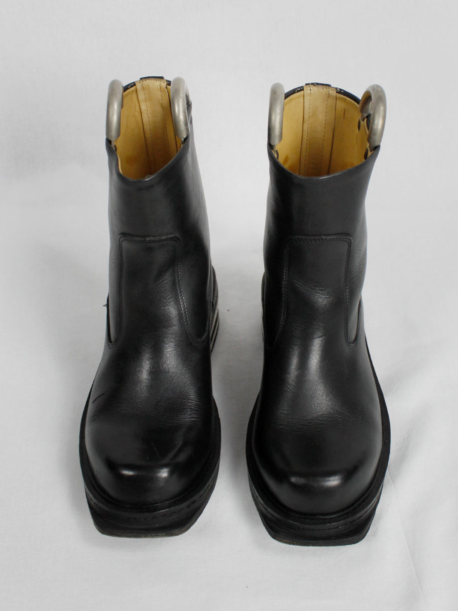 vintage Dirk Bikkembergs black tall boots with metal slit heel and metal pulls (3)