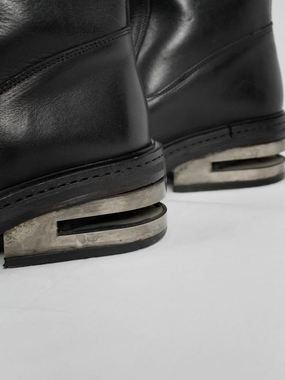 vintage Dirk Bikkembergs black tall boots with metal slit heel and metal pulls (8)