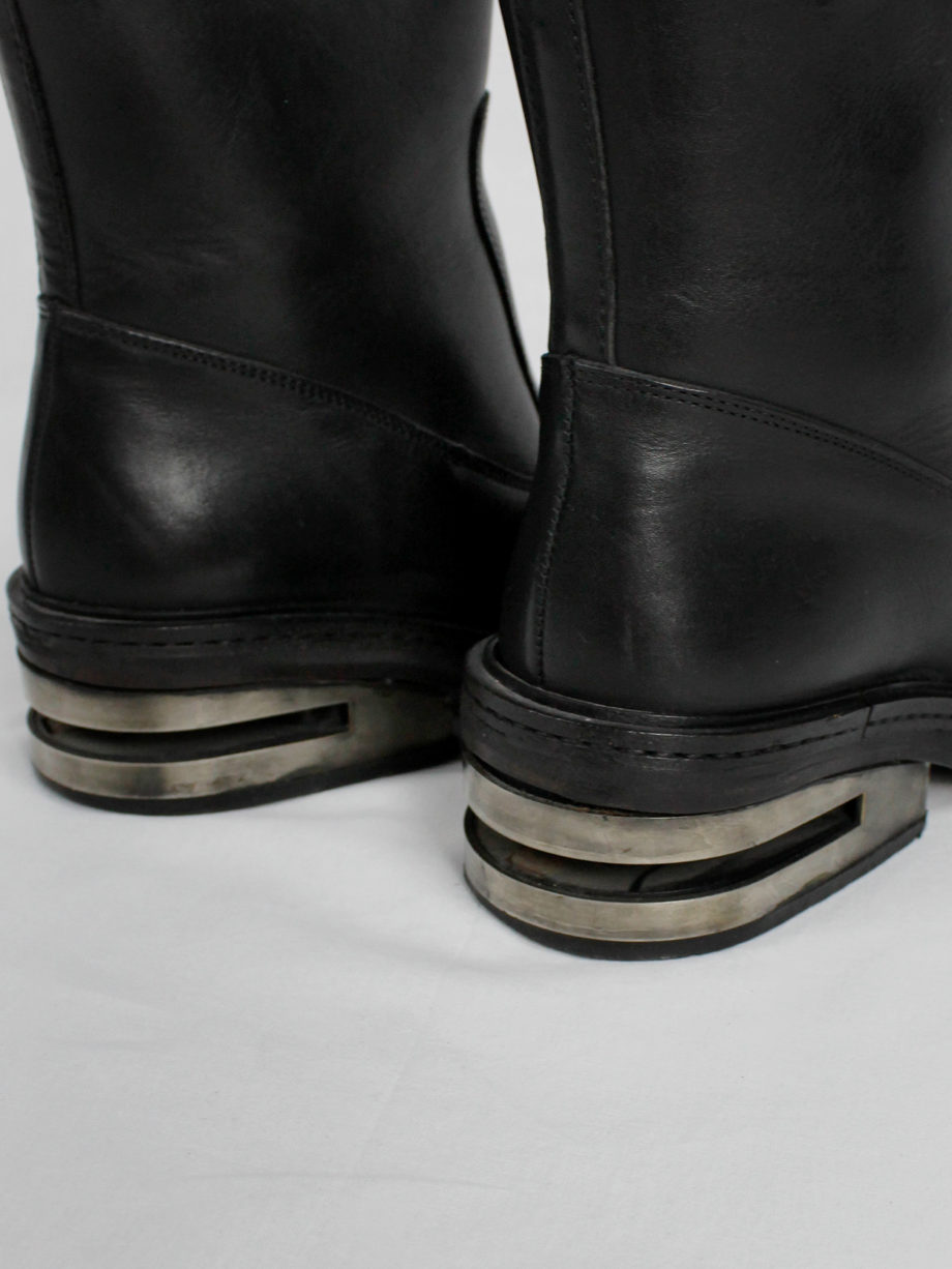 vintage Dirk Bikkembergs black tall boots with metal slit heel and metal pulls (9)