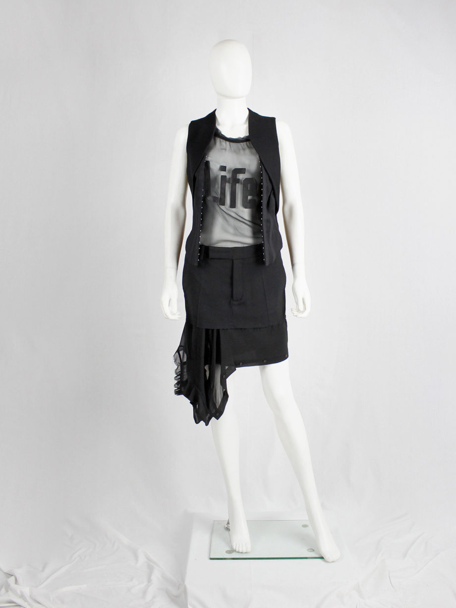 vintage a f Vandevorst black short skirt with a sheer sideways shirt as a lining spring 2017 (1)