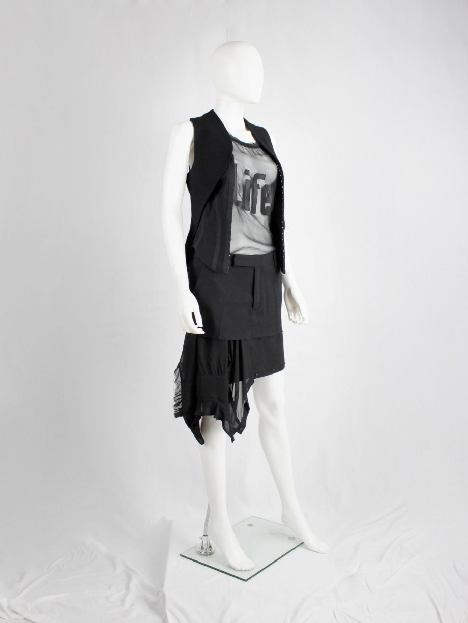 vintage a f Vandevorst black short skirt with a sheer sideways shirt as a lining spring 2017 (2)