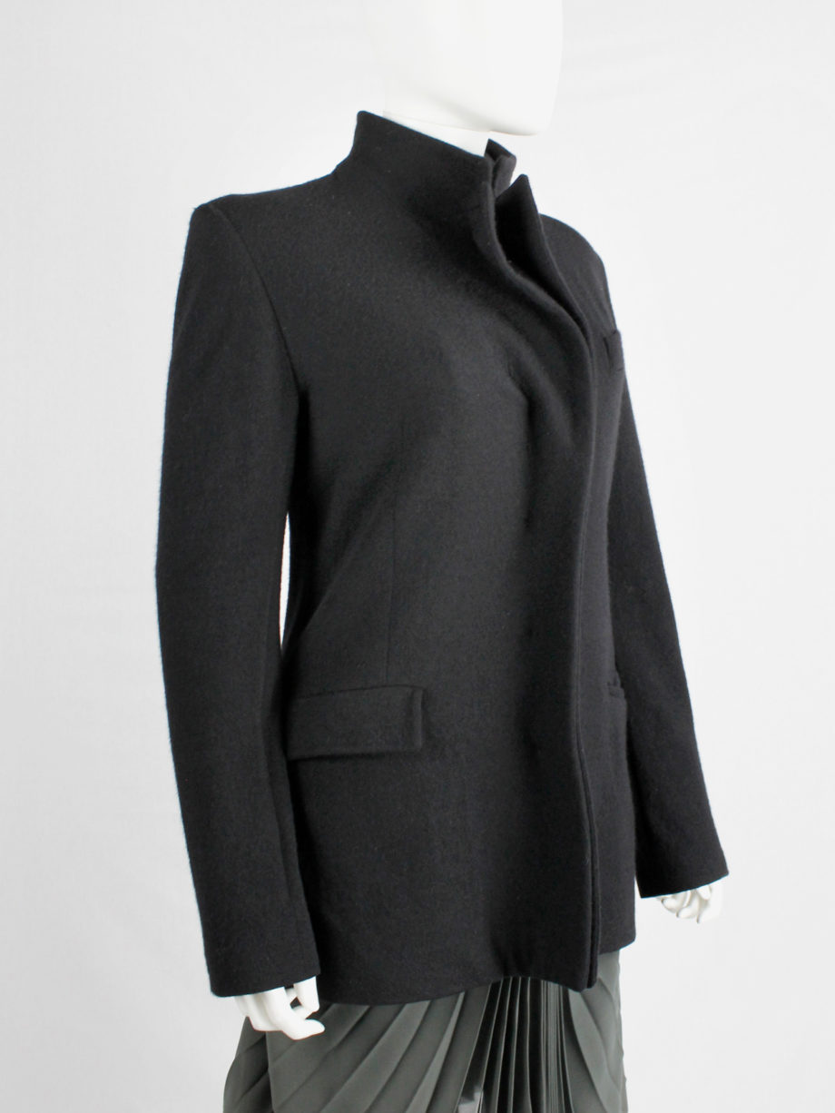 vintage af Vandevorst black wool formal coat with forward closing front fall 2000 (10)