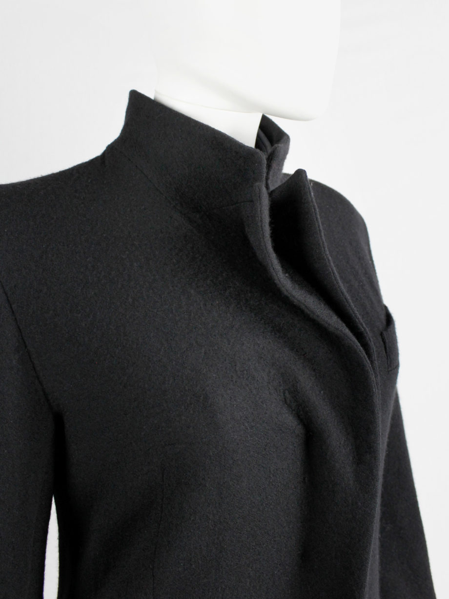 vintage af Vandevorst black wool formal coat with forward closing front fall 2000 (11)