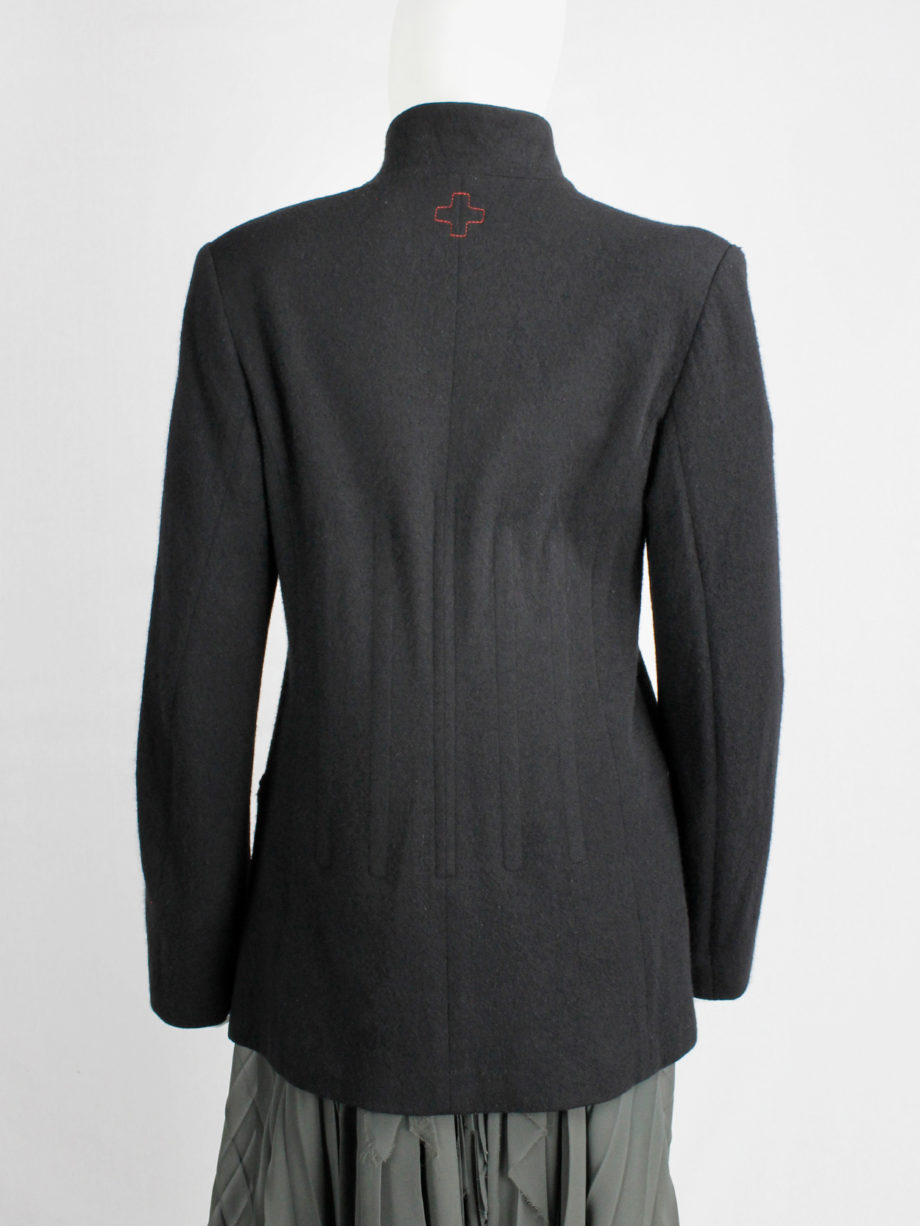 vintage af Vandevorst black wool formal coat with forward closing front fall 2000 (12)