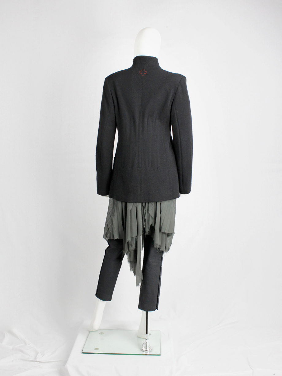 vintage af Vandevorst black wool formal coat with forward closing front fall 2000 (14)