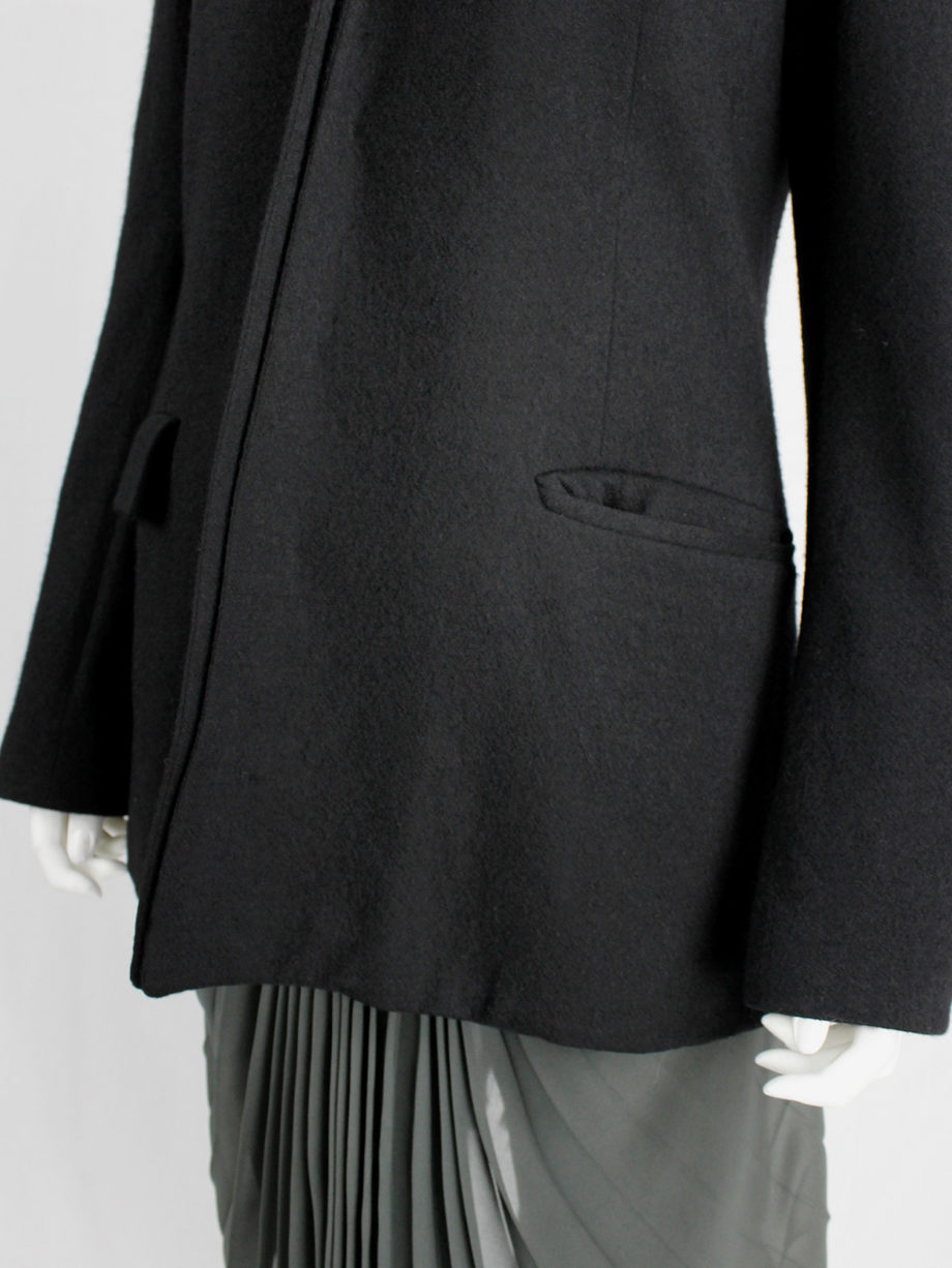 vintage af Vandevorst black wool formal coat with forward closing front fall 2000 (6)