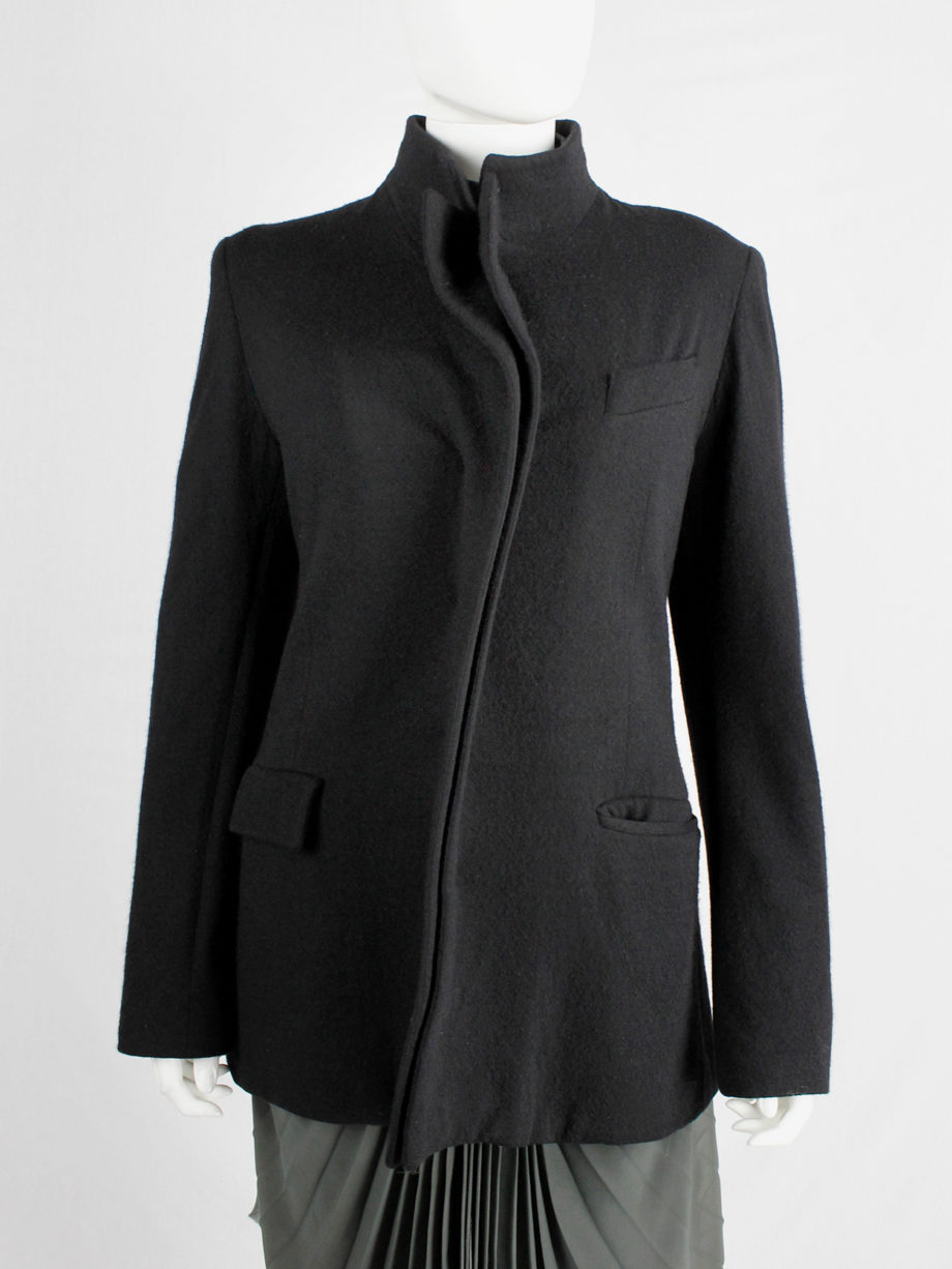 vintage af Vandevorst black wool formal coat with forward closing front fall 2000 (7)