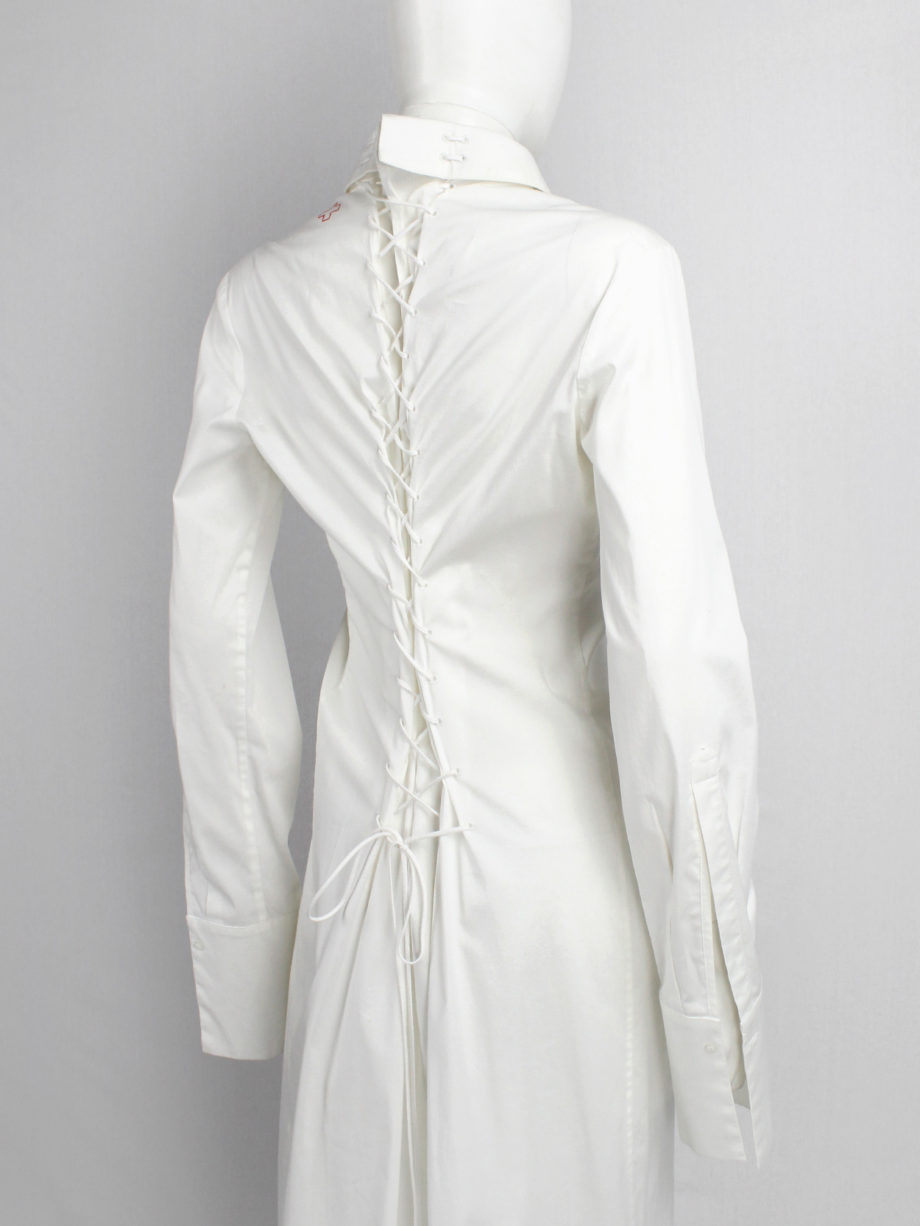 A F Vandevorst white maxi shirtdress with backlacing inspired by a straitjacket spring 1999 (9)