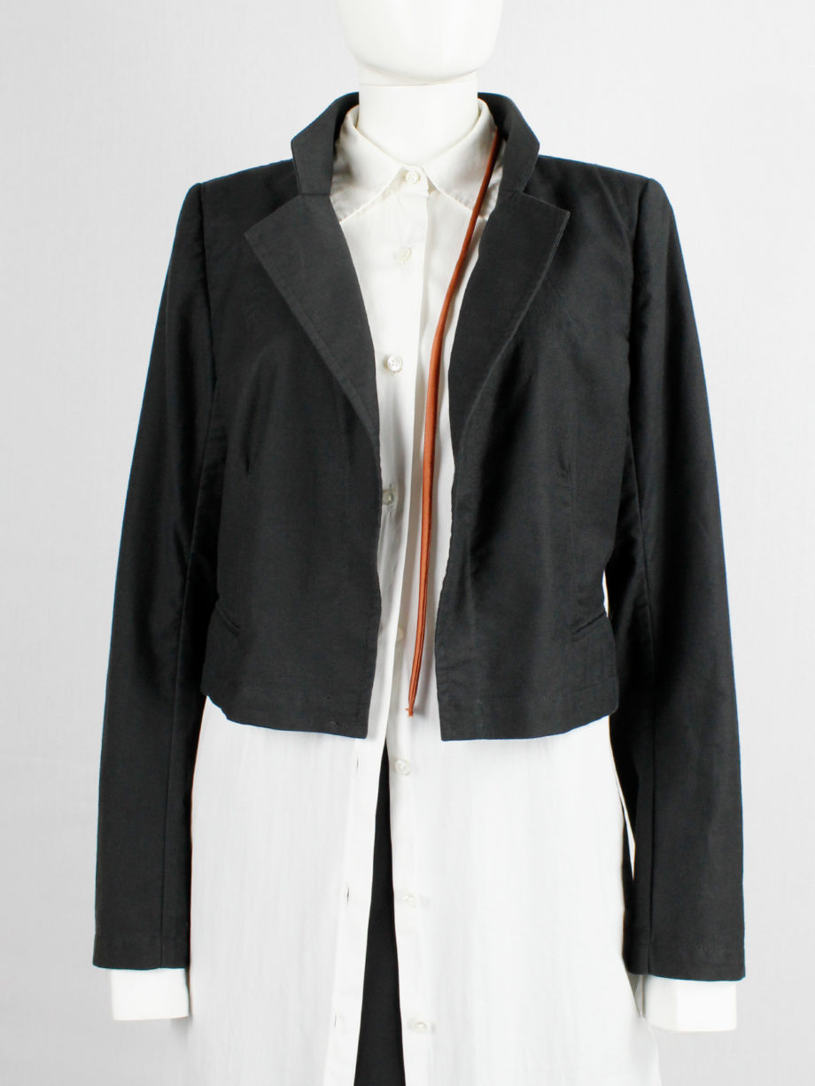 Ann Demeulemeester black cropped blazer with orange ribbon spring 2005 (12)