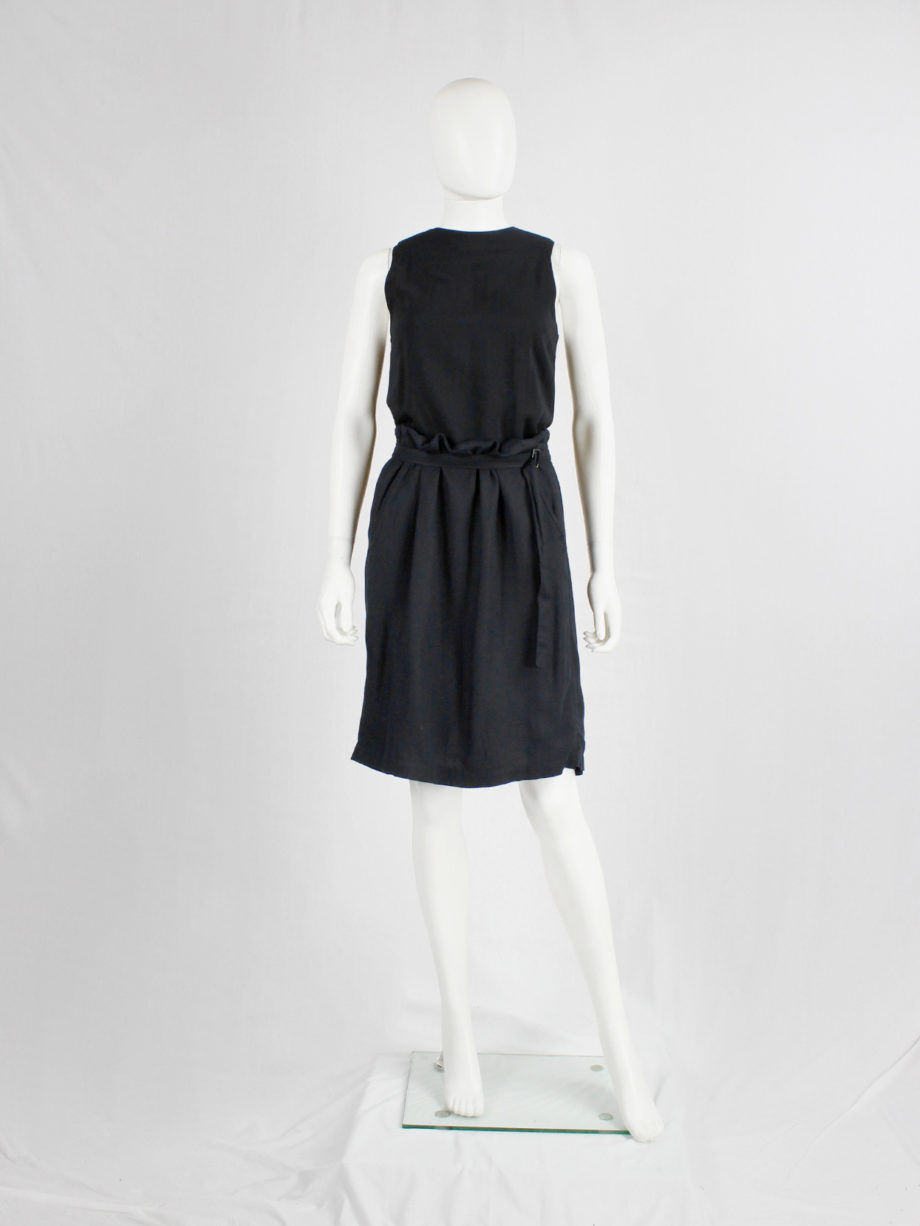 Ann Demeulemeester black midi-skirt with belt strap and paperbag waist spring 2003 (10)