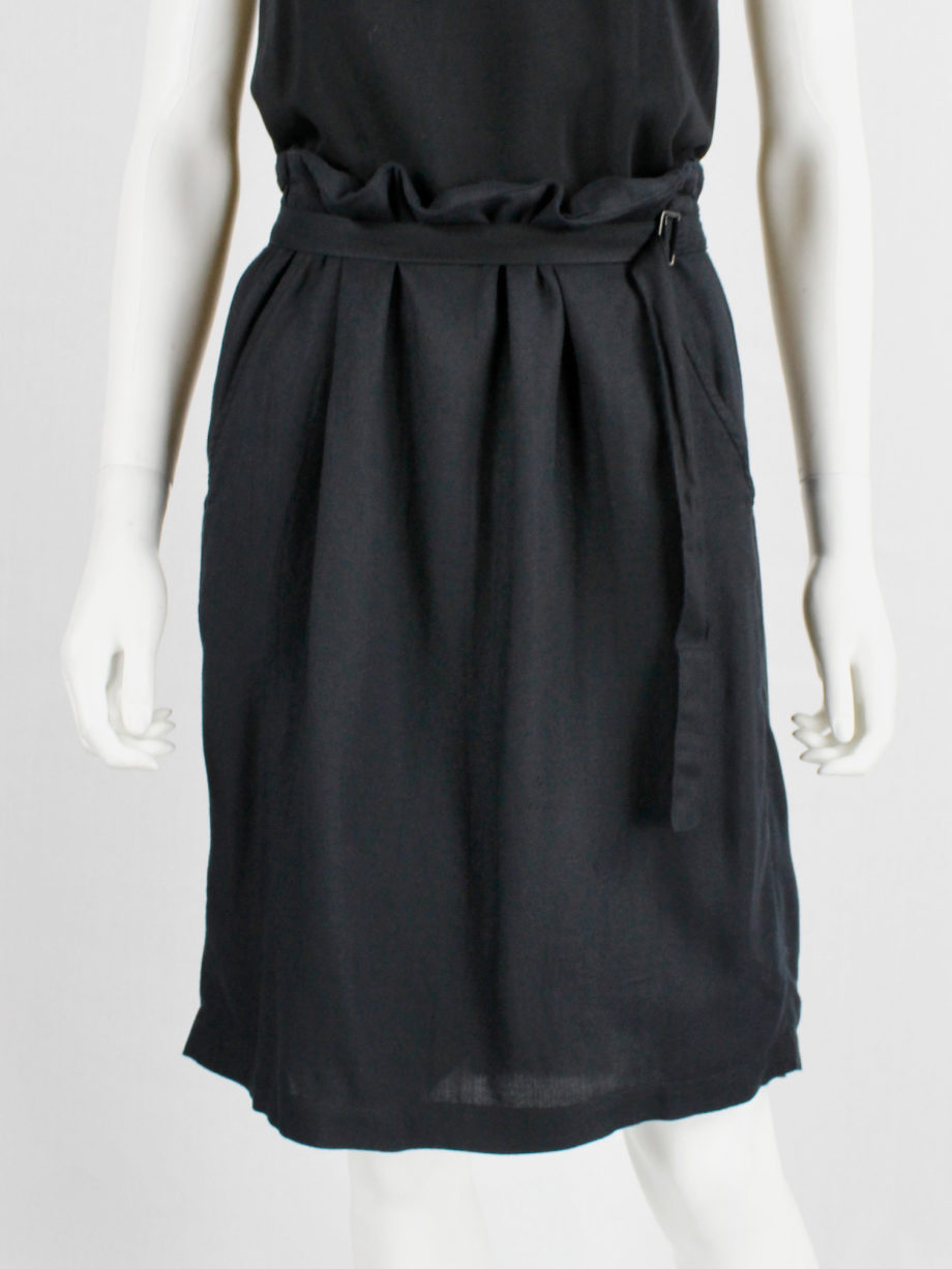 Ann Demeulemeester black midi-skirt with belt strap and paperbag waist spring 2003 (7)