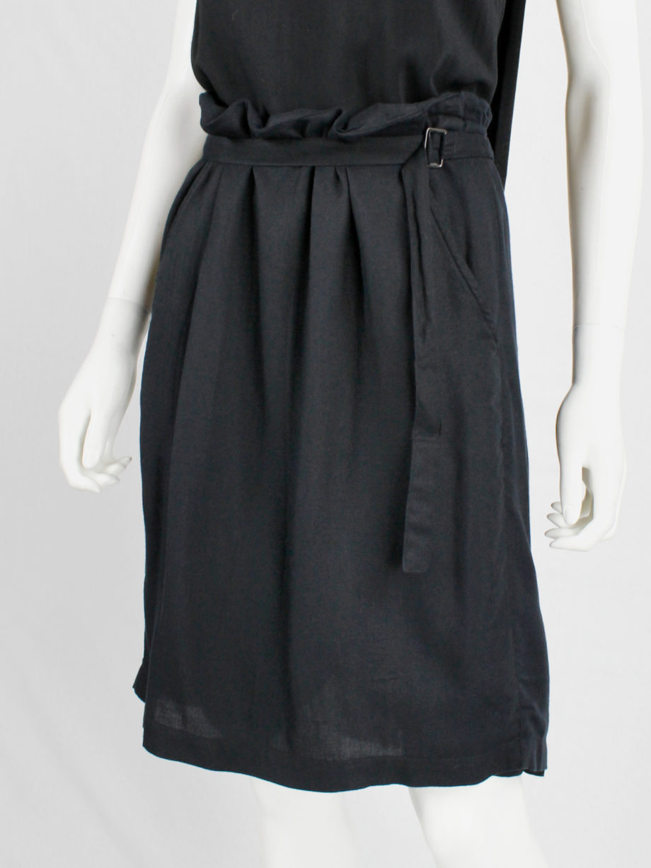 Ann Demeulemeester black midi-skirt with belt strap and paperbag waist spring 2003 (8)