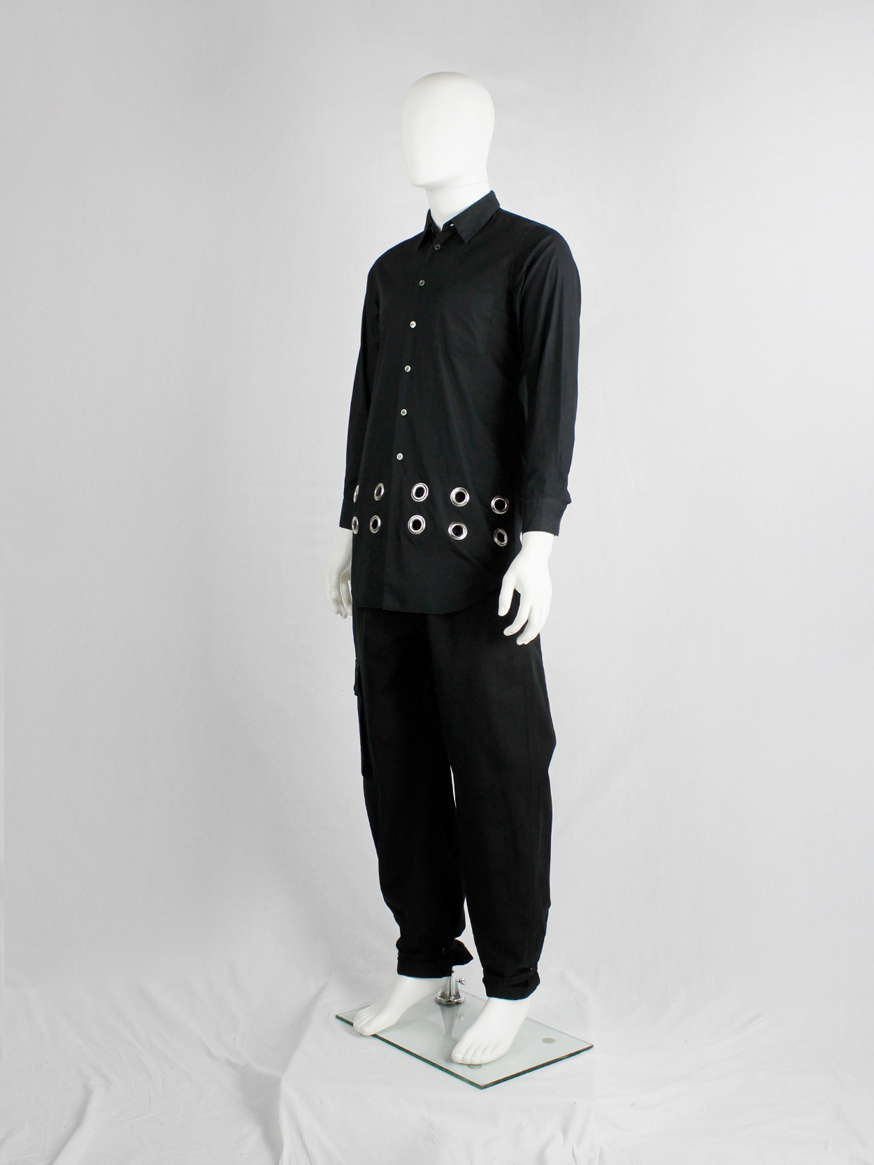 Comme des Garçons black shirt with rows of oversized silver