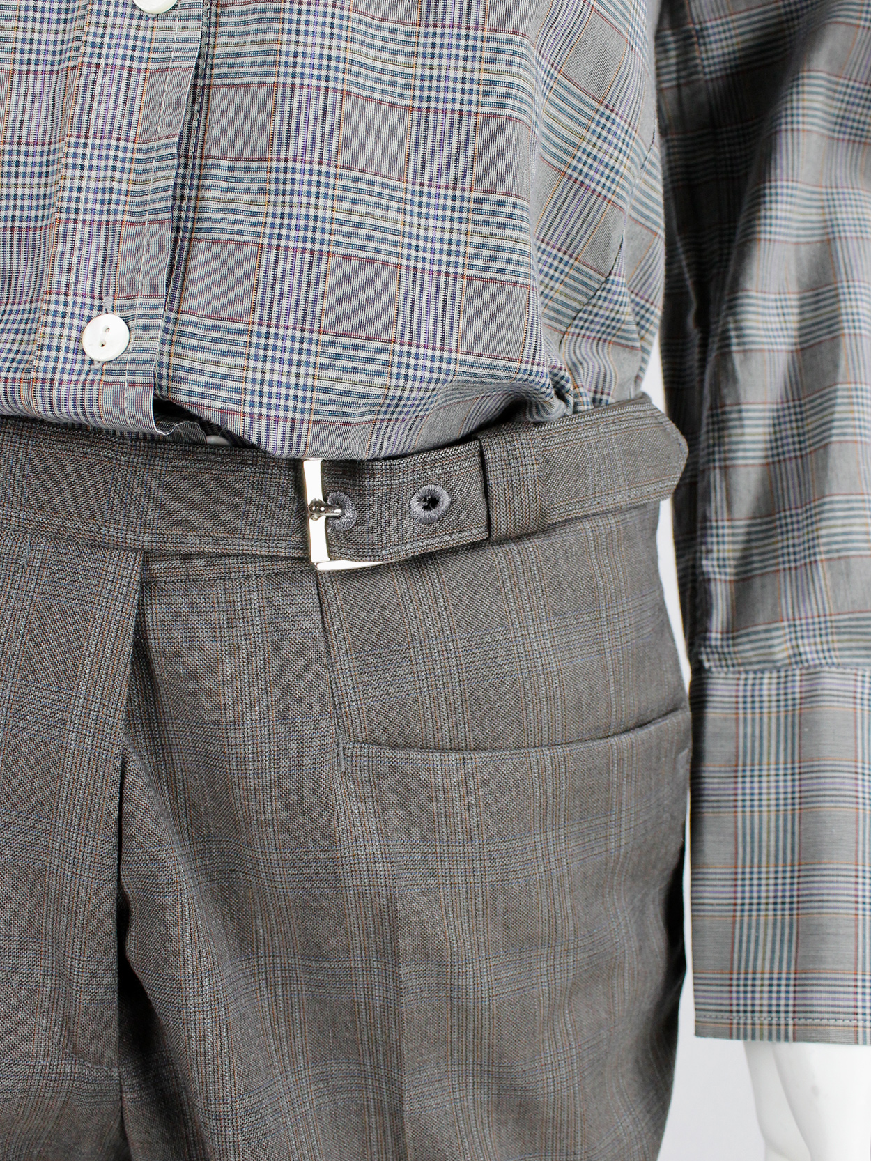 Maison Martin Margiela brown tartan trousers with side belt detail fall 2004 (9)