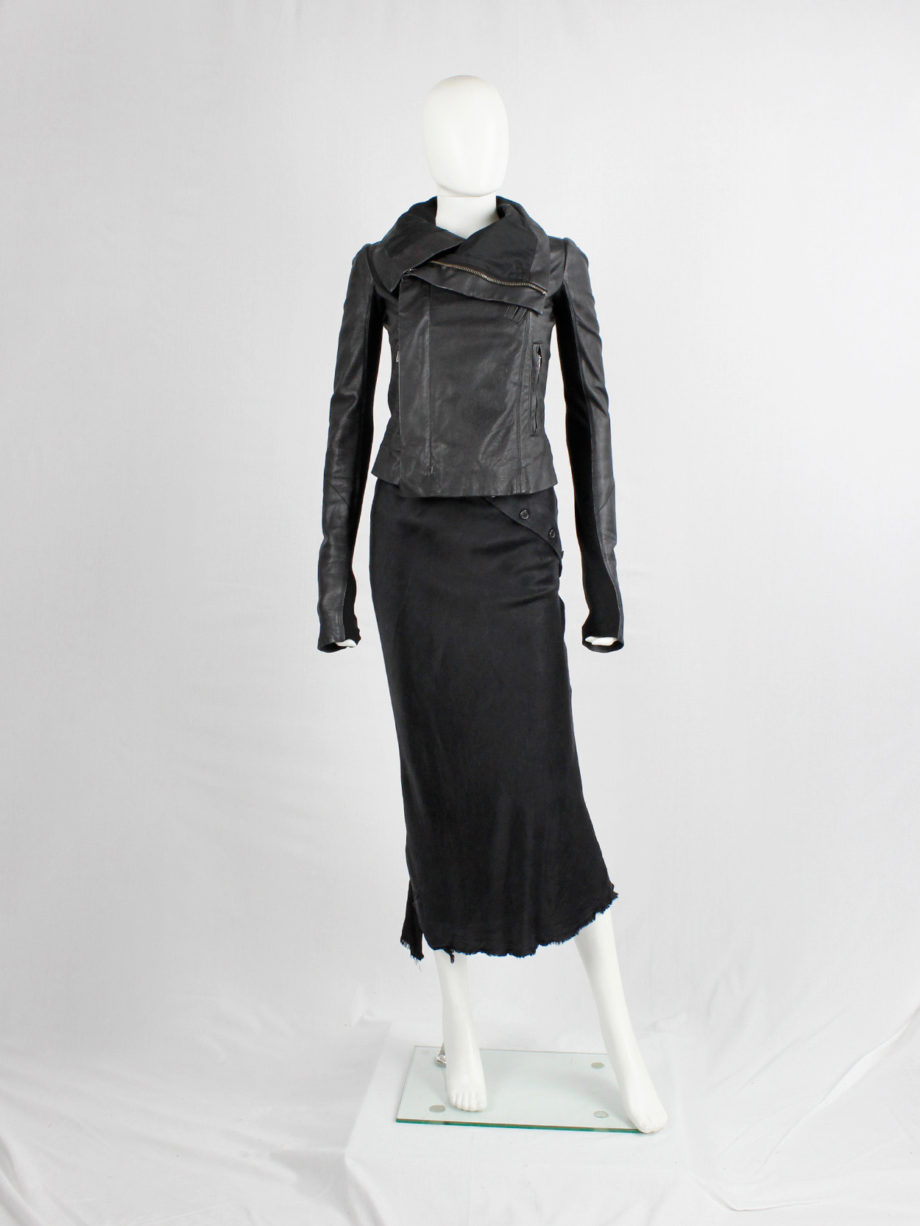 Rick Owens black leather asymmetric biker jacket with high standing neckline (11)