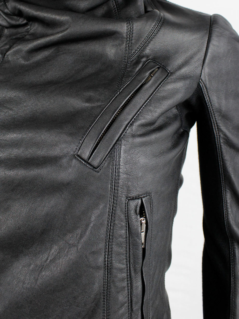 Rick Owens black leather asymmetric biker jacket with high standing neckline (14)