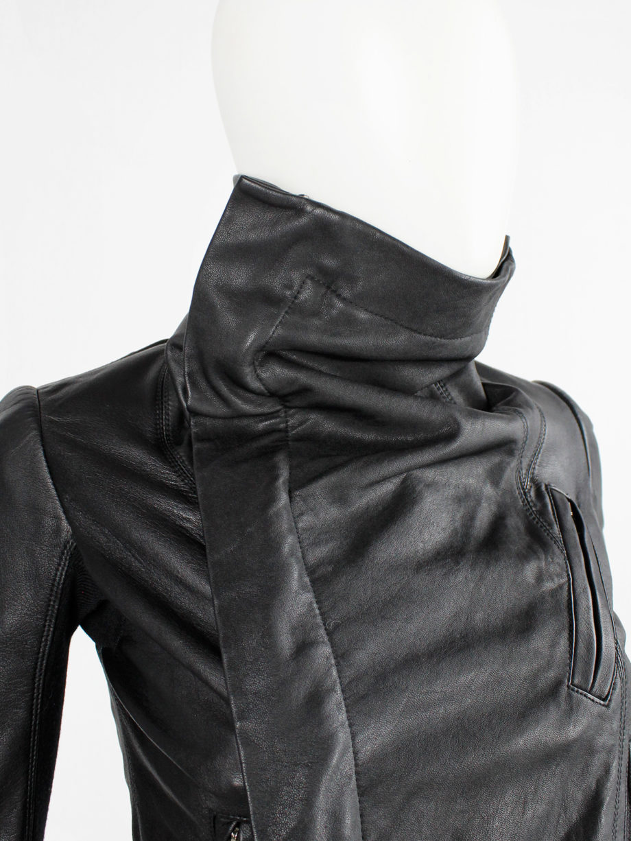 Rick Owens black leather asymmetric biker jacket with high standing neckline (16)